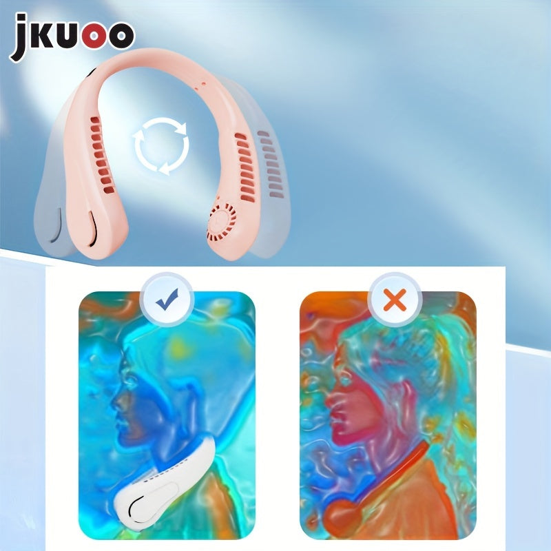Portable Neck Fan with 5-Speed Strong Wind USB Rechargeable Lithium Battery Adjustable Silicone Strap Outdoor Travel Sports