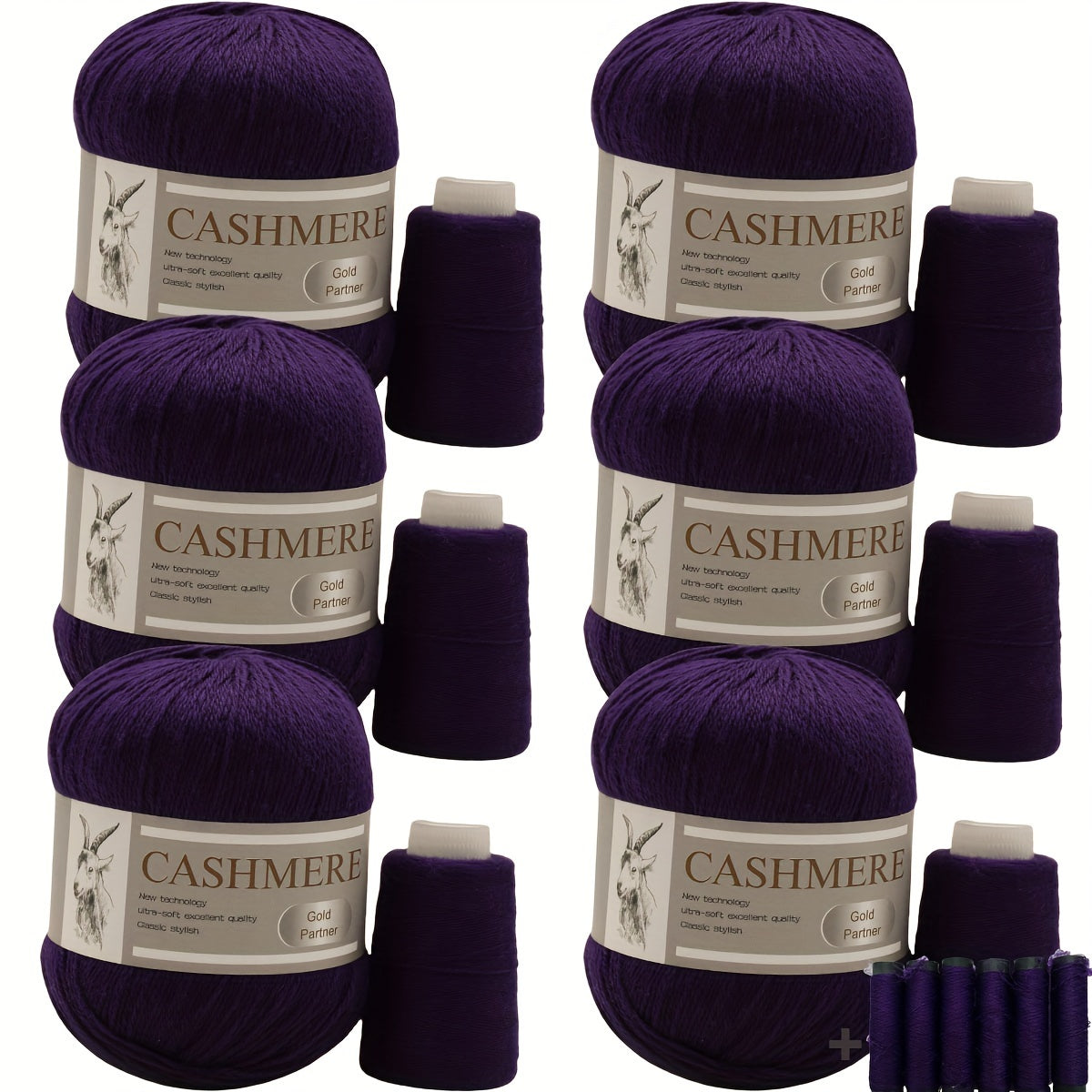 Luxurious Cashmere Yarn Set for Knitting and Crocheting Multicolored 6-Pair Bundle