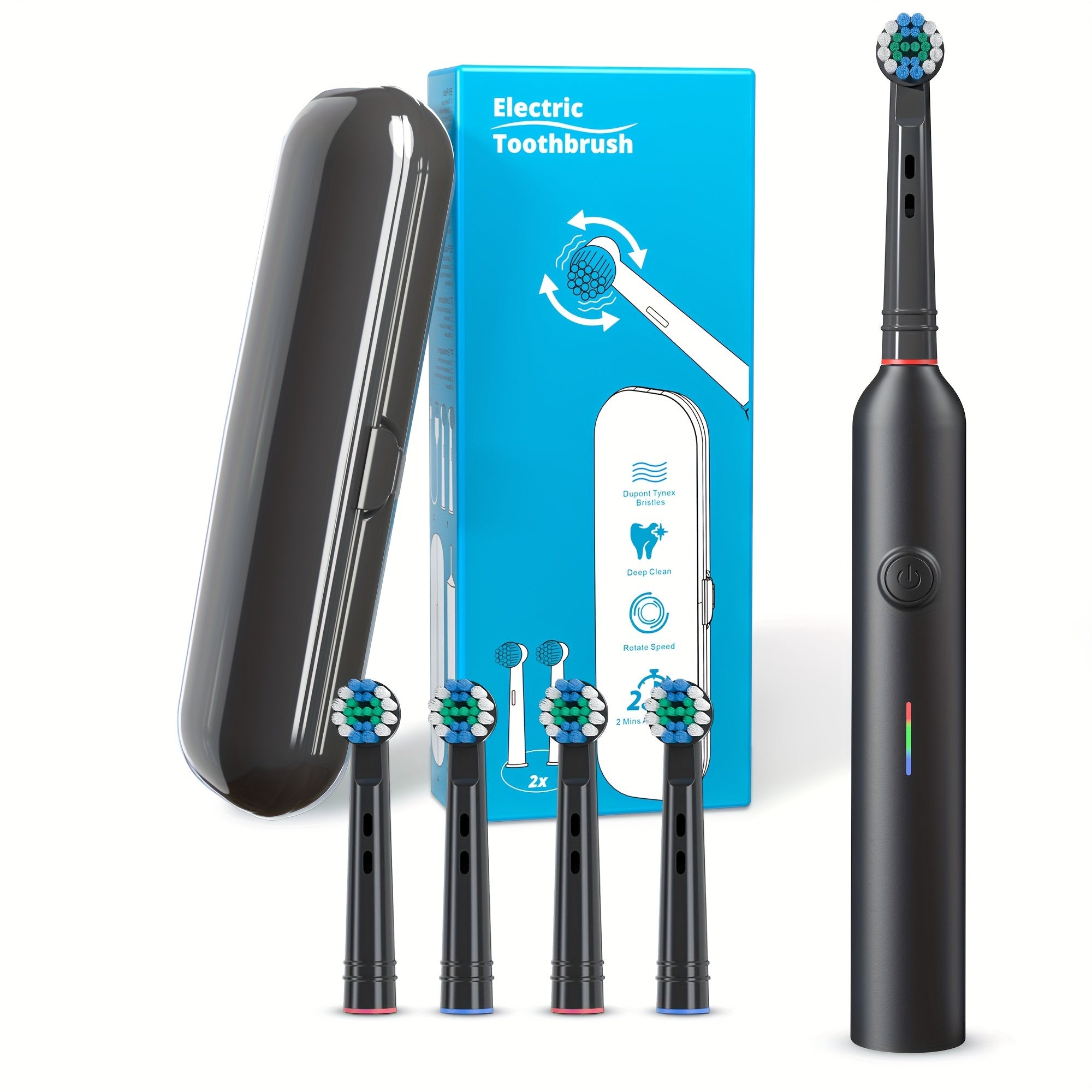 Electric Rotating Toothbrush for Adults with 4 Brush Heads USB C Charging