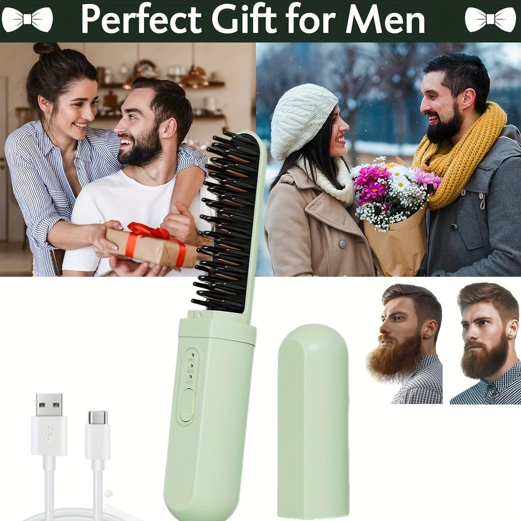 Портативная беспроводная щетка для выпрямления волос с USB-заряжаемой литиевой батареей, технологией защиты от ожогов, для влажного/сухого использования и функцией отрицательных ионов - идеально подходит для дома, путешествий и использования на улице.