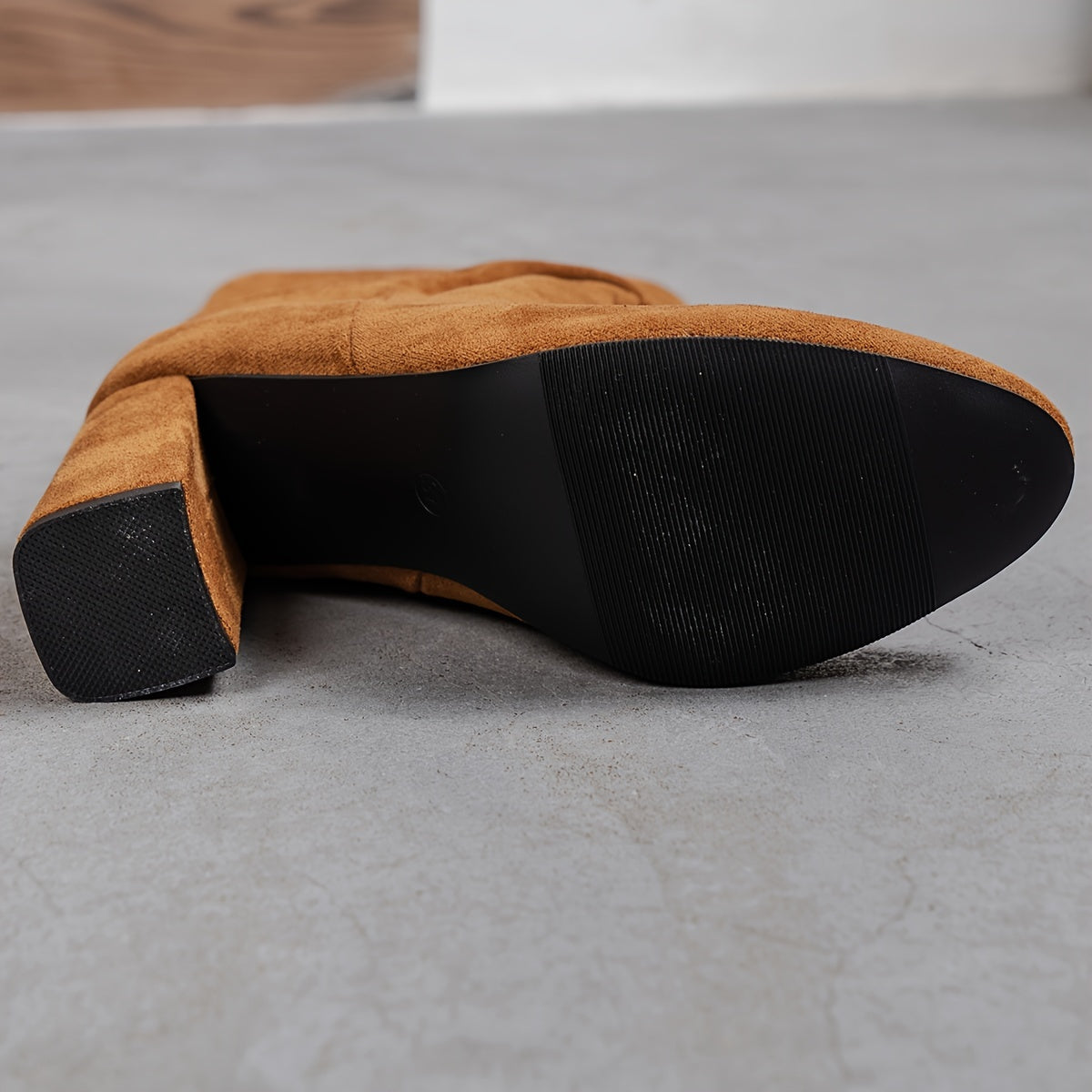 Women's Slouchy Mid Calf Boots Faux Leather Pointed Toe Block Heel