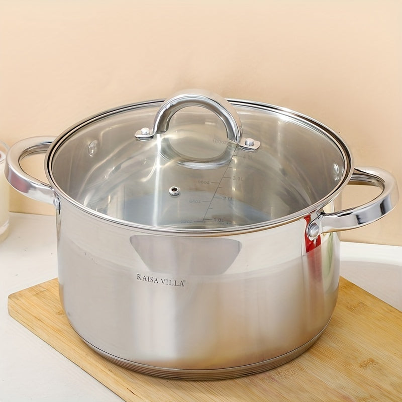 Stainless Steel Soup Pot Double Ears Thickened 5-Layer Bottom for Gas Stove and Induction