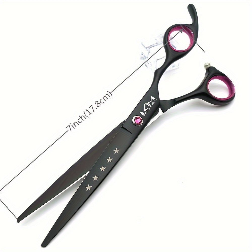 Dog Grooming Scissors Set 4 Pieces Stainless Steel Professional with Straight Thinning Curved Chunkers and Comb