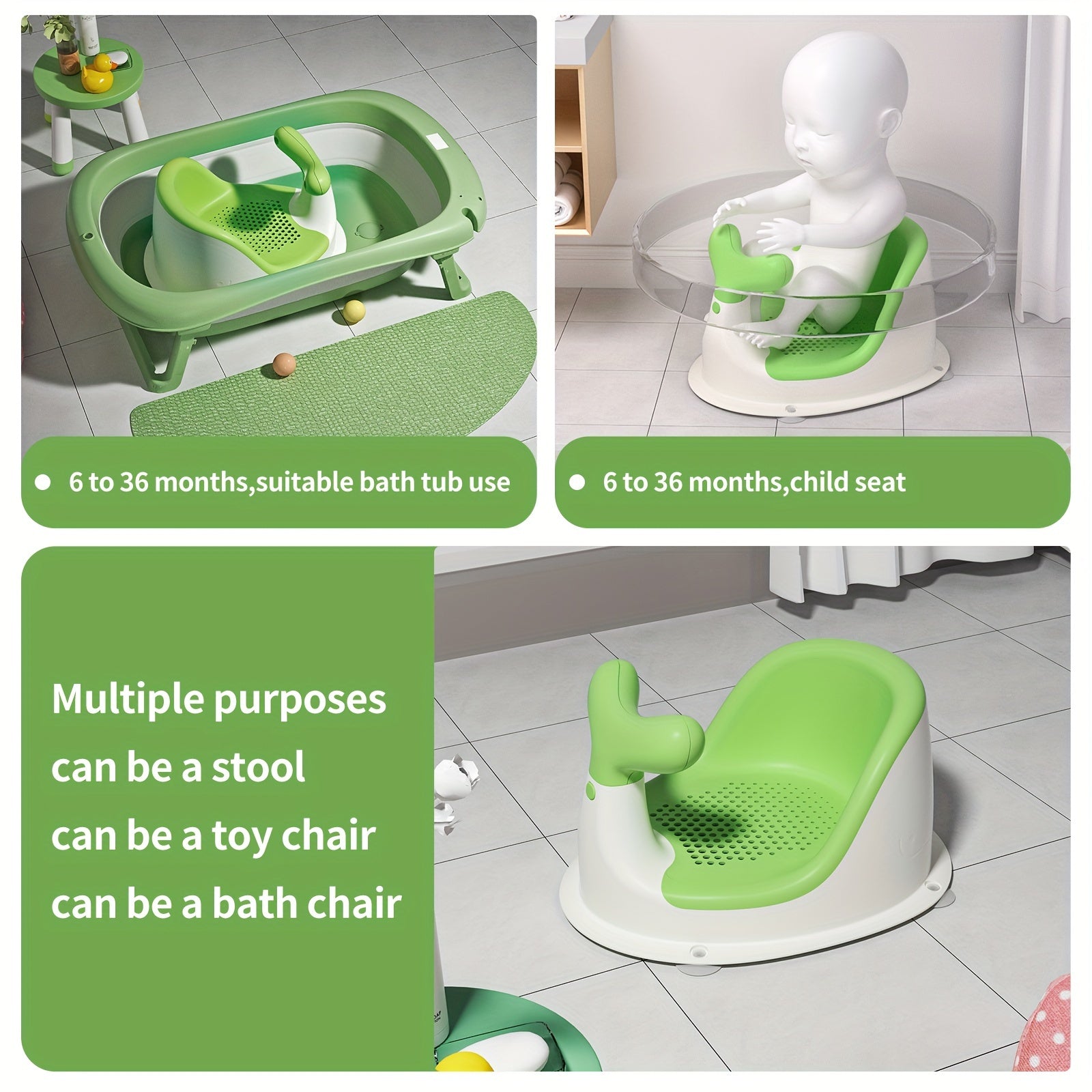 Baby Bath Seat for Toddlers 6 Months Plus Non-Slip Silicone Bathtub Chair