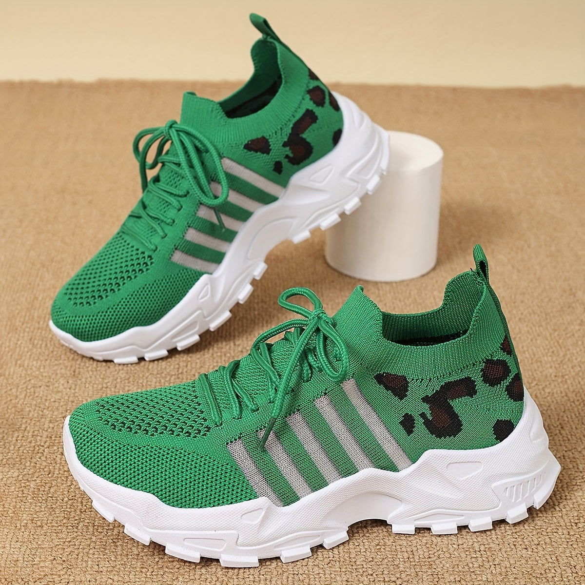 Plus Size Women's Leopard Print Breathable Mesh Sneakers for Walking and Casual Wear