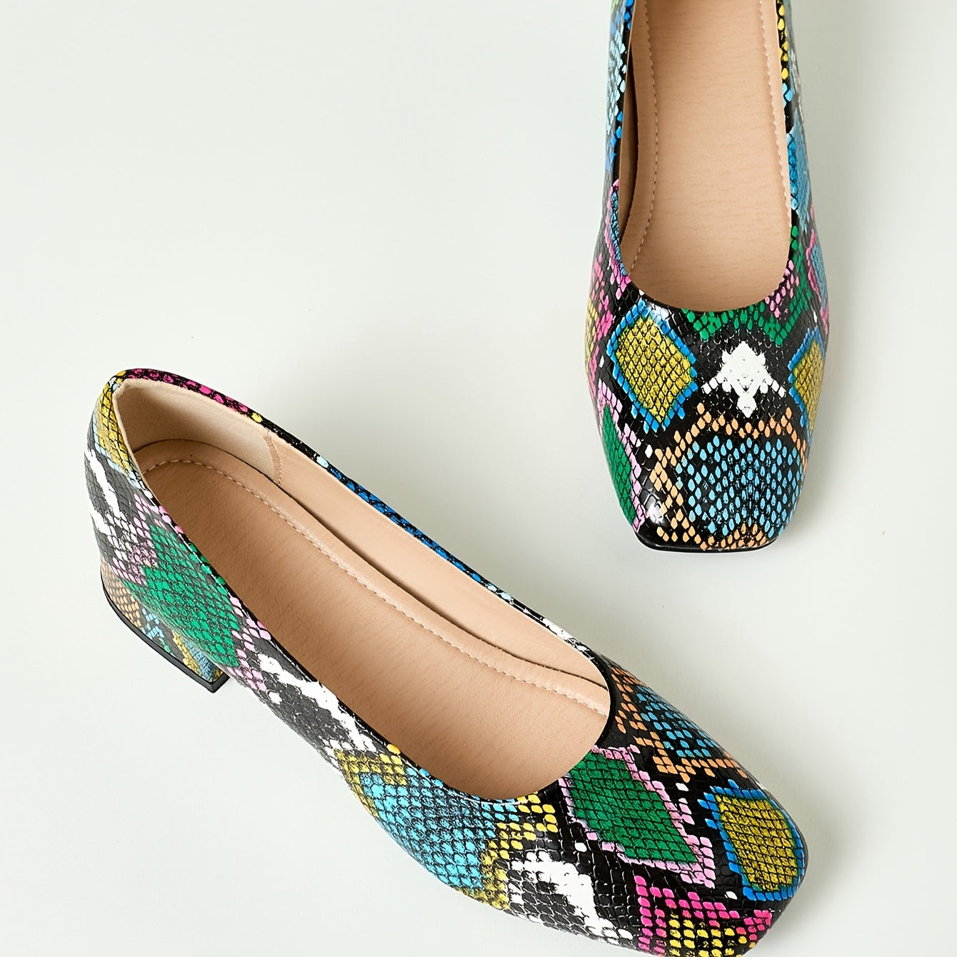 Women's Square Toe Pumps with Mid Heel and Rubber Sole