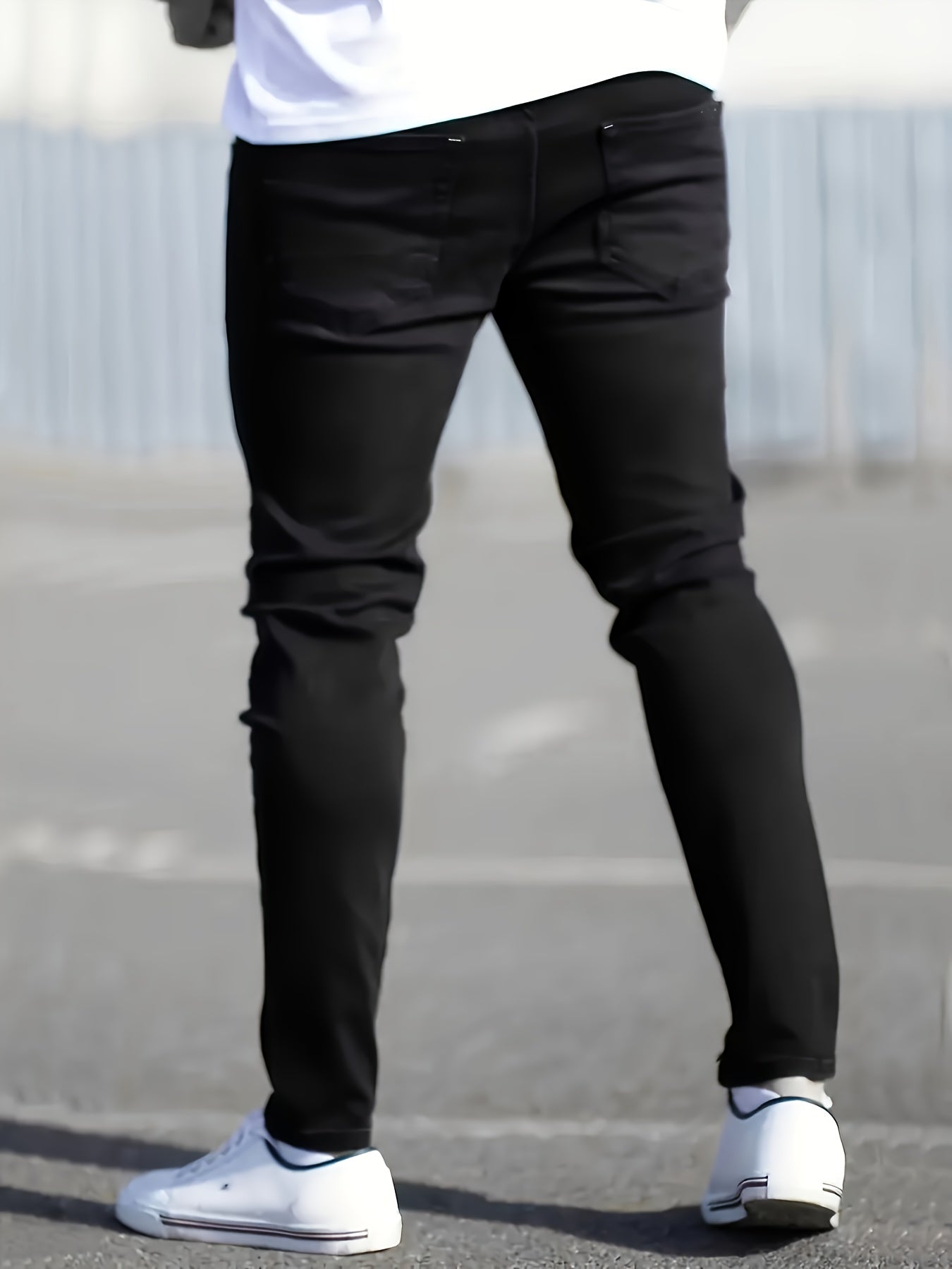 Men's Black Ripped Skinny Jeans with Stretch, All-Season, Machine Washable