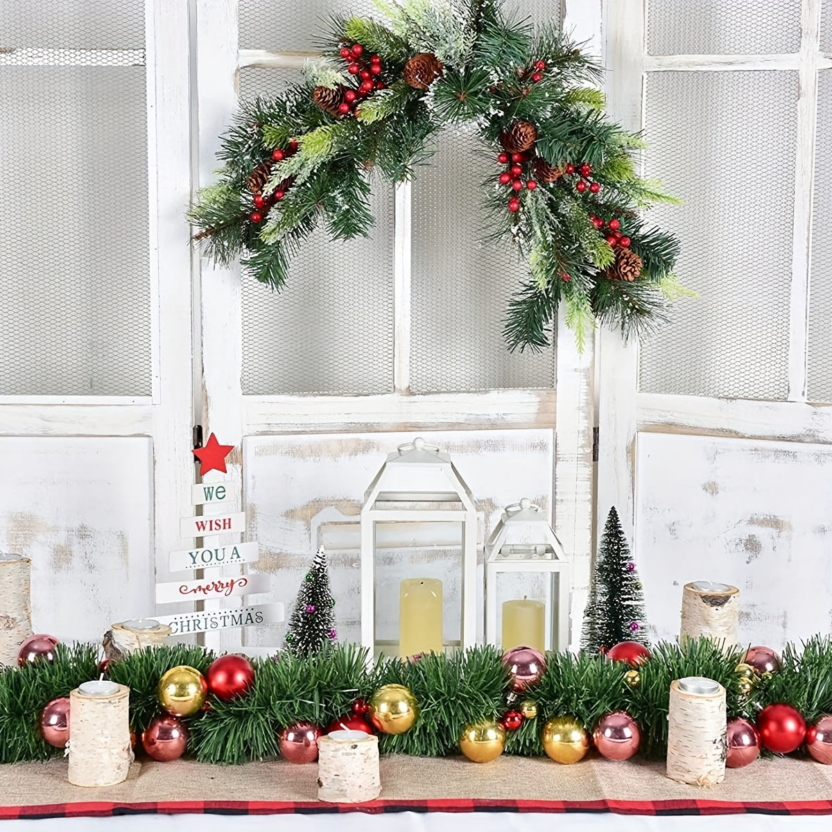 Sun'iy qarag'ay Rojdestvo g'ildiraklari 15.24 M bayram bezaklari uchun ichki va tashqi muhit