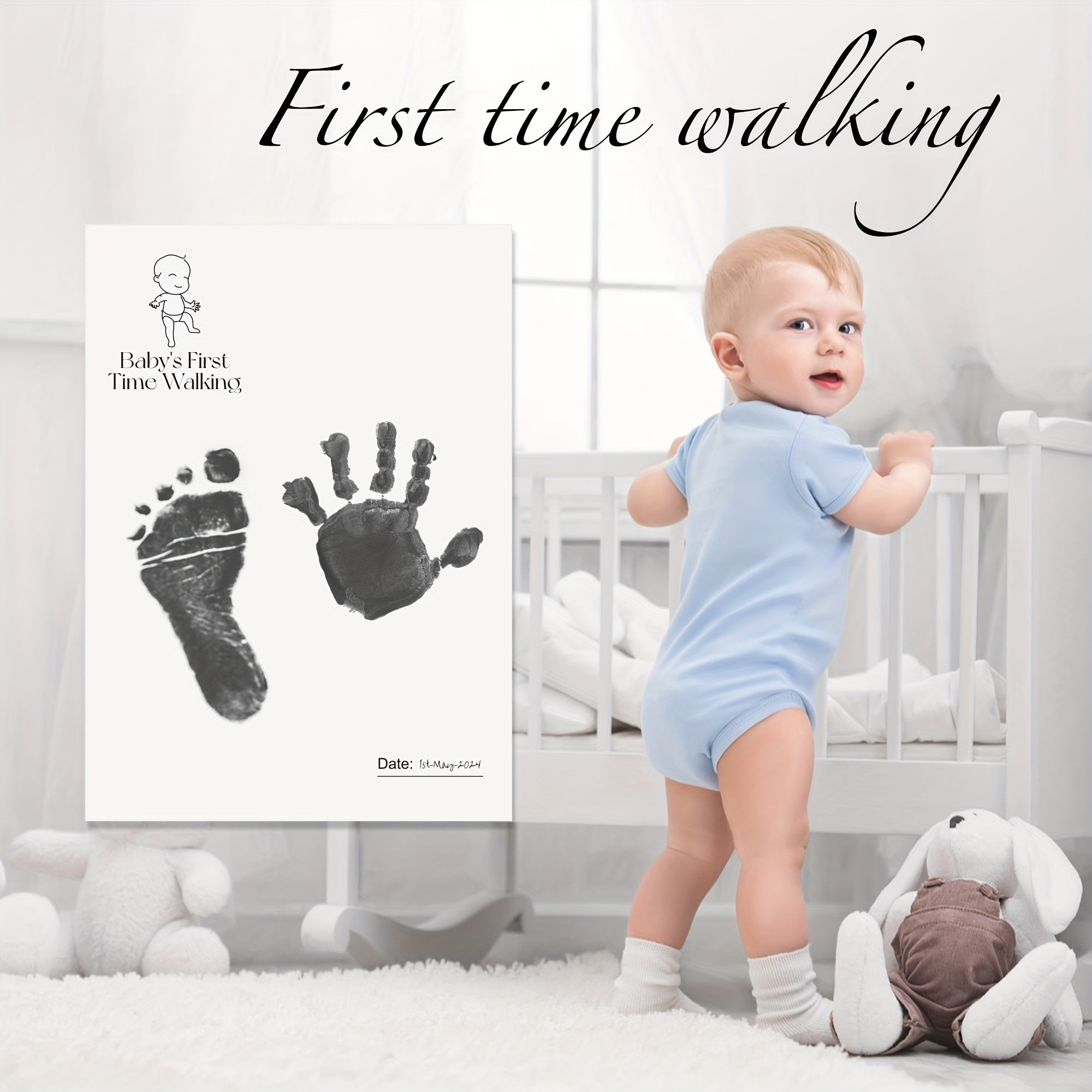 Baby Keepsake Kit 7-Piece Milestone Memory Set with Inkless Hand Footprint Cards and Casting Paper