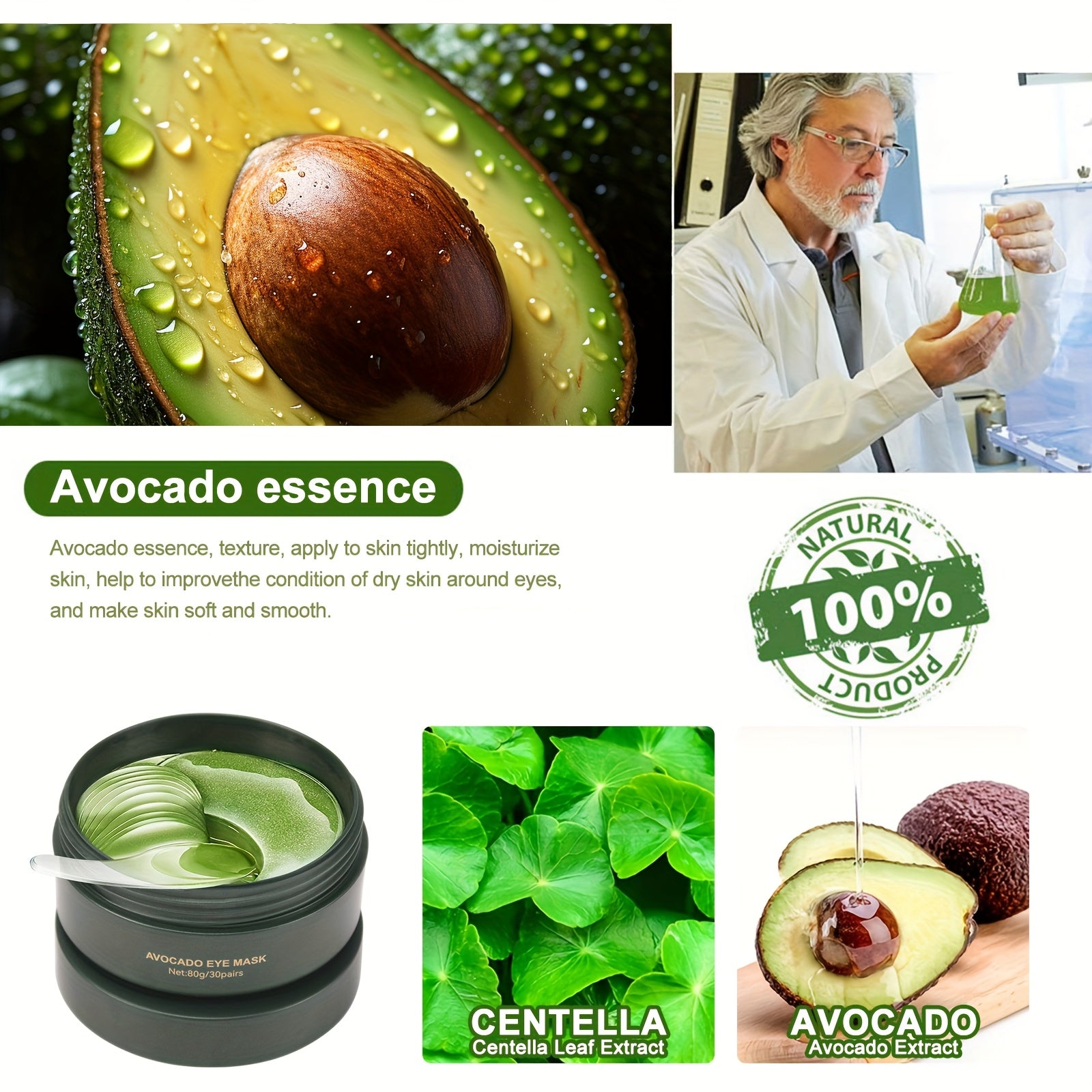Women Hydrating Avocado Eye Mask Crystal Gel Nourishing Skin
