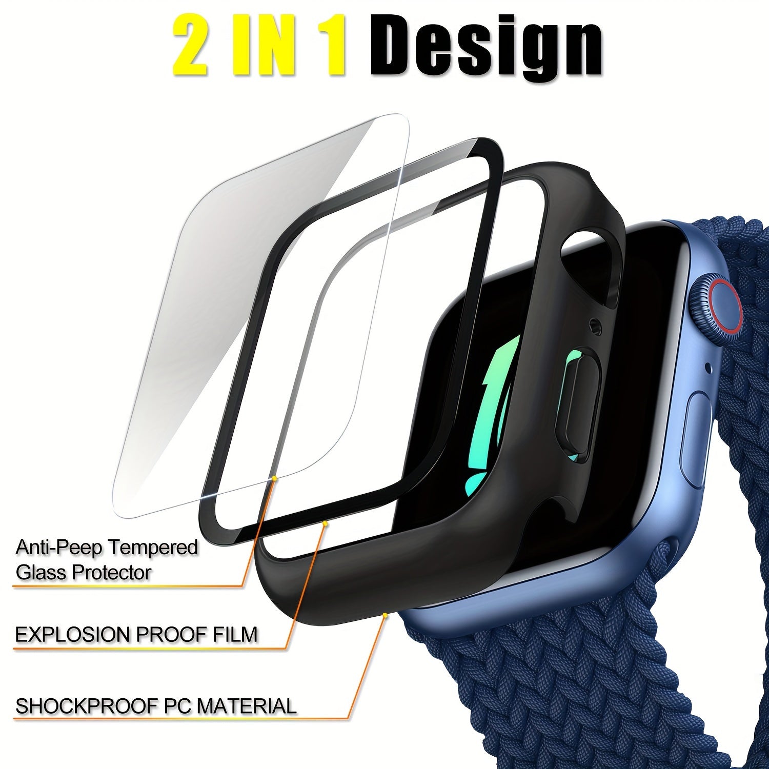 Privacy Case for Apple Watch Series 4 5 6 7 8 9 SE Shockproof Screen Protector 44mm 45mm