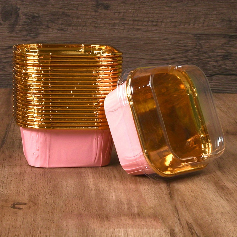 Set of 50 Colorful Foil Cupcake Liners with Lids, Oil-Proof Muffin Cups for Baking