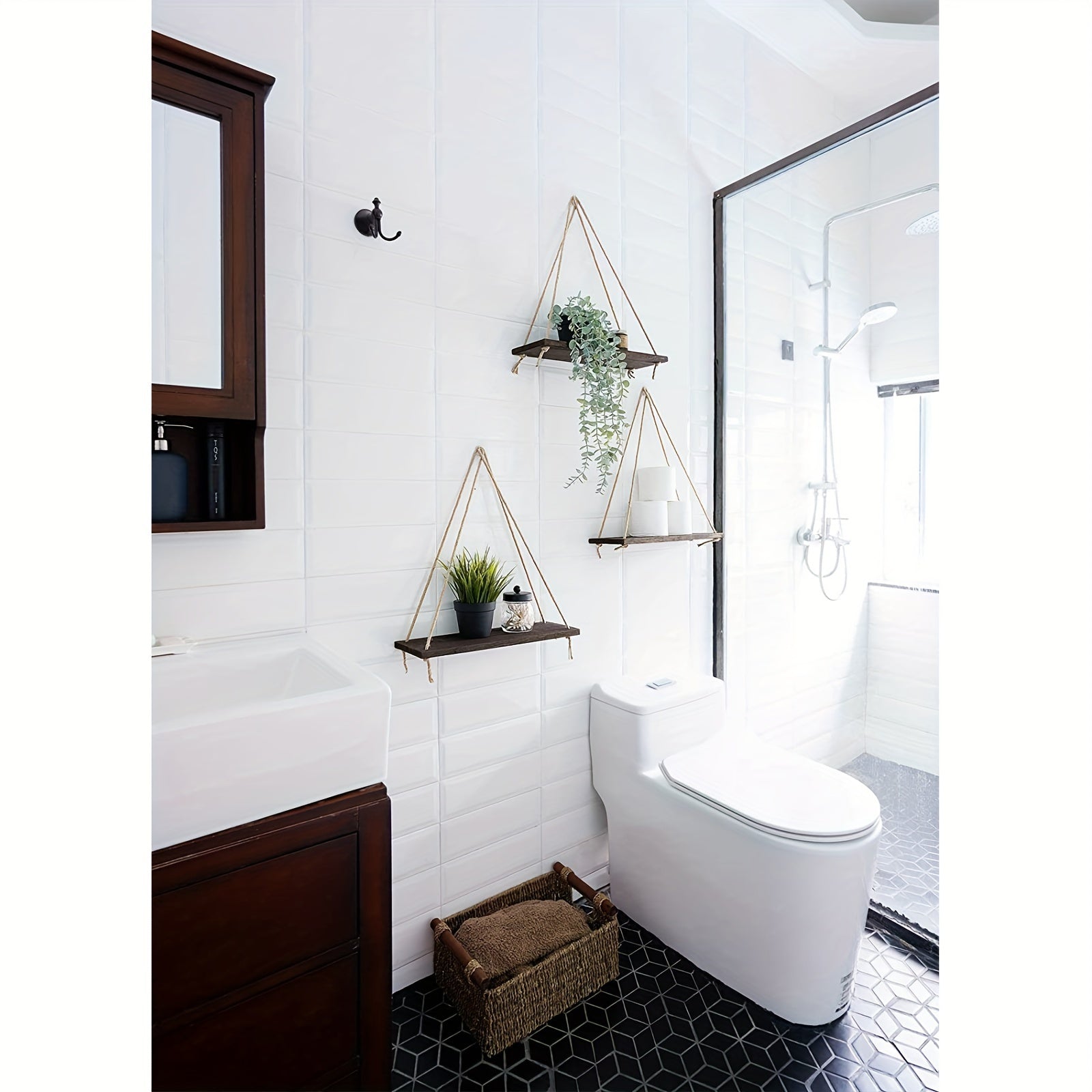 Boho Wall Shelf Set with Rustic Wood Shelves for Storage and Display