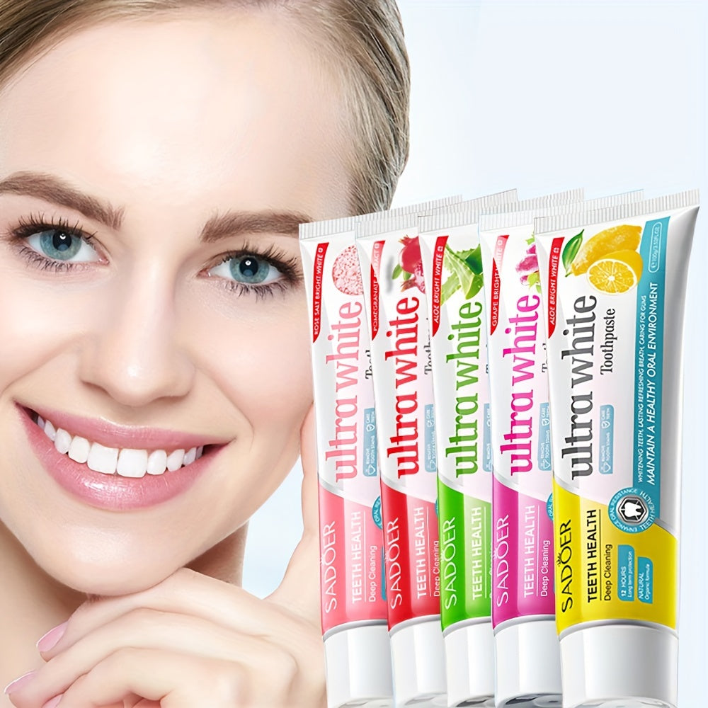 Ultra Whitening Toothpaste with Lemon Grape Rose Salt Pomegranate 100g Deep Clean Bright Smile Sensitive