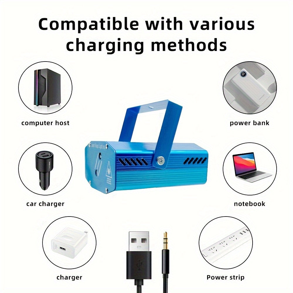 USB quvvatlangan Mslitely Disco Party Light with Stand 28 ovozga asoslangan naqshlarni o'z ichiga oladi, tug'ilgan kunlar, bayramlar va oilaviy yig'ilishlar uchun ideal.