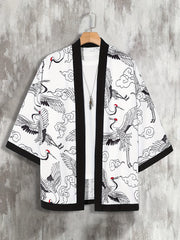 Men's Summer Kimono Shirt with Paisley and Japanese Letter Print Casual Woven Polyester