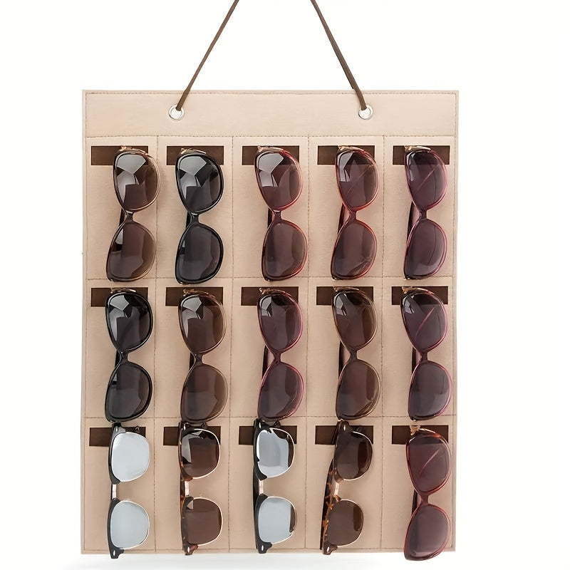 Wall Mounted Eyeglasses Organizer with Felt Storage Bag and Hanging Display