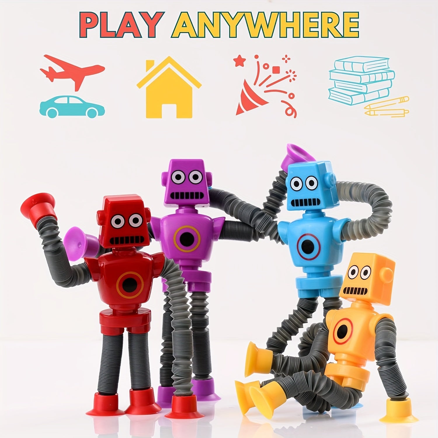 6-8 yoshdagi bolalar uchun DIY o'zgaruvchan robot o'yinchoq: 4 rangdagi teleskopik pop quvuri dizayni bilan ijodiy va ta'limiy sezgi o'yinlari.