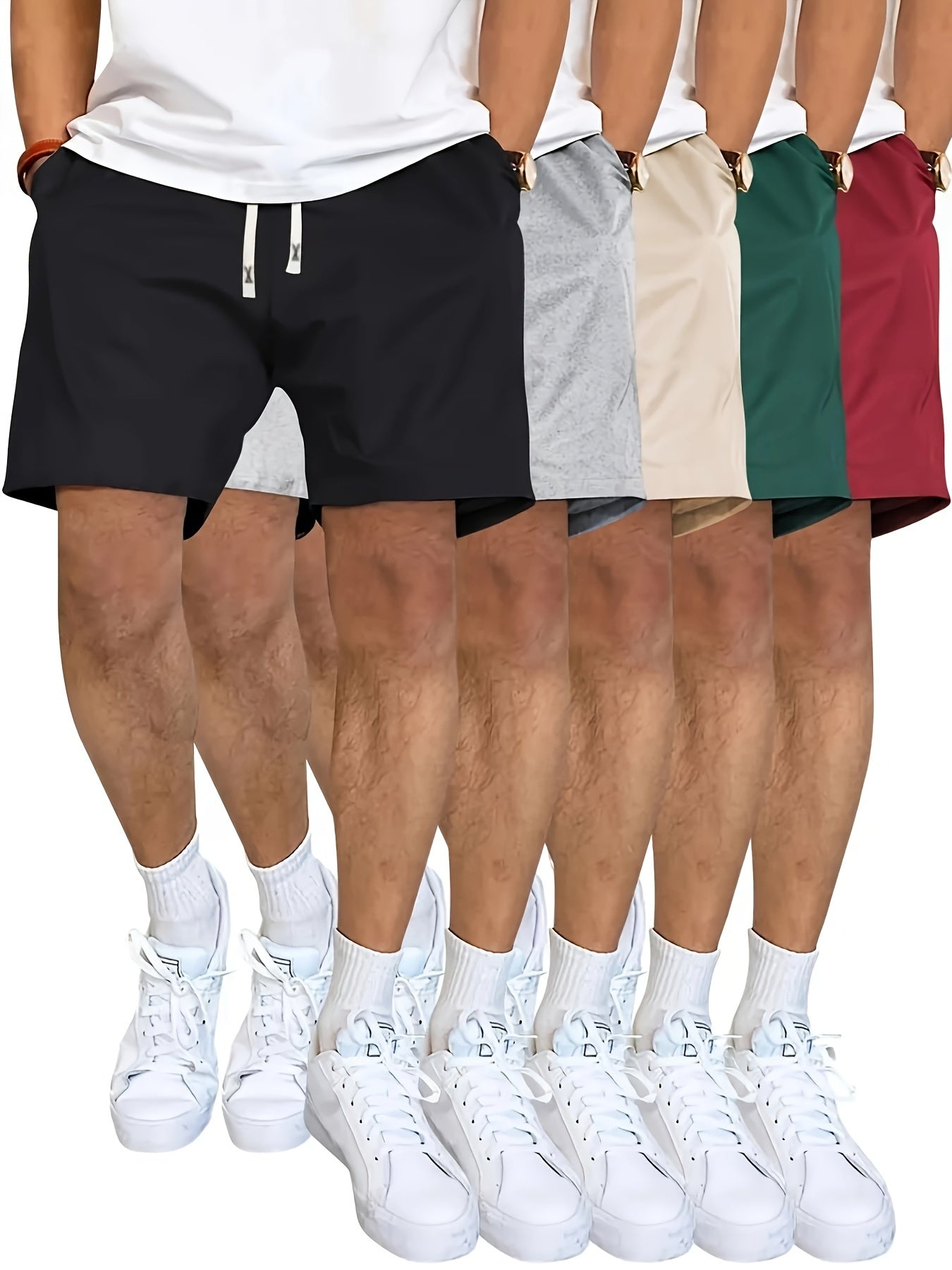 Men's Plus Size Solid Color Drawstring Shorts Regular Fit Set of 5