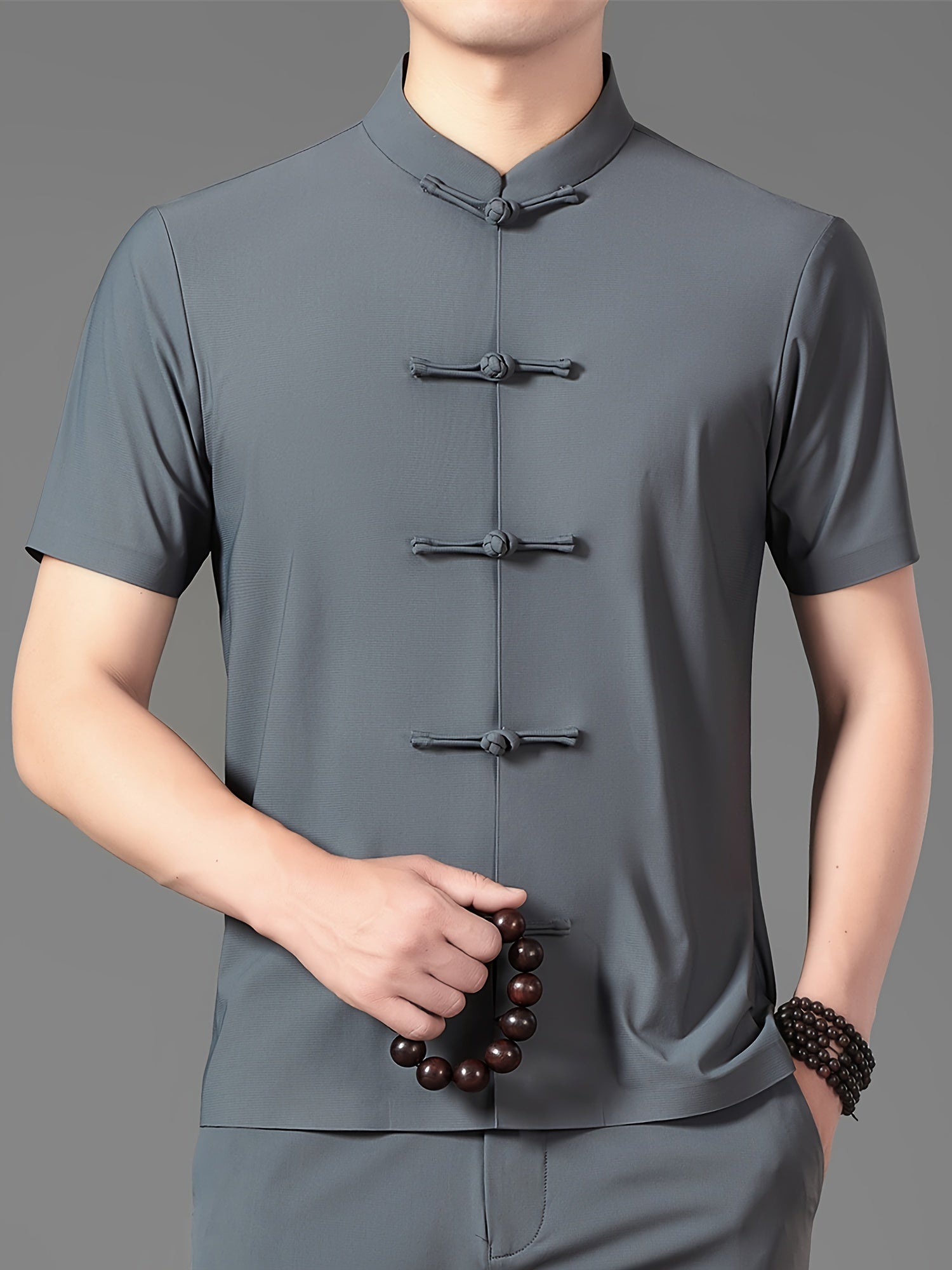 Мужской летний костюм Танг, легкий, дышащий, из нейлона и спандекса, традиционный китайский наряд