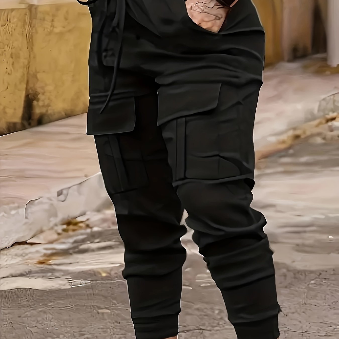 Plus Size Elastic Waist Cargo Joggers Black Casual Work Pants