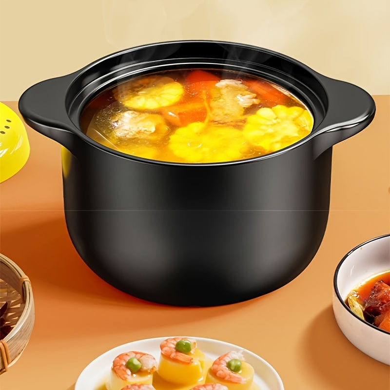Black 5L Ceramic Stockpot with Yellow Lid for Stews Soups and Roasts