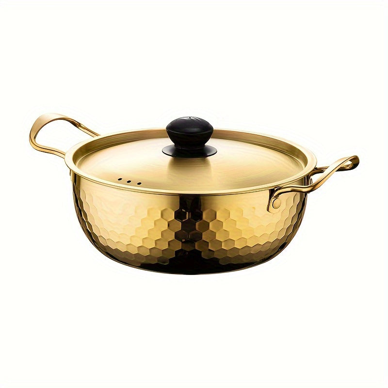 Stainless Steel Hammered Ramen Pot with Lid for Noodles and Soup Kitchen Cookware
