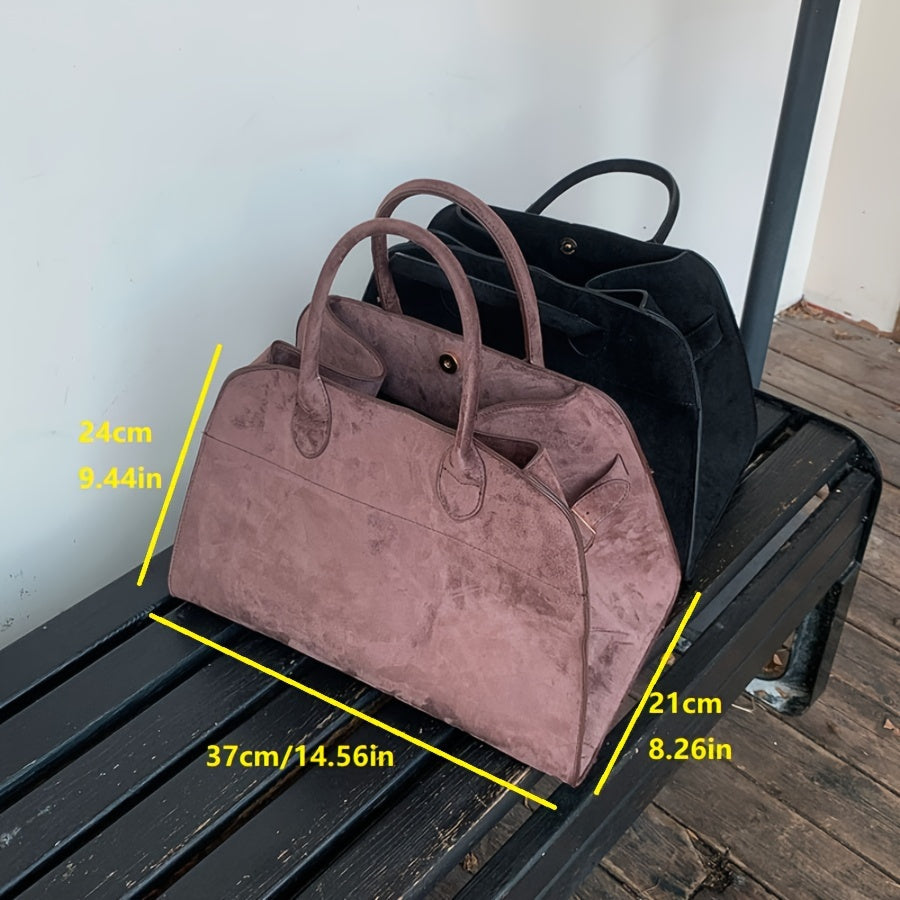 Women's Faux Leather Tote Bag with Fixed Shoulder Straps Buckle Closure and Polyester Lining