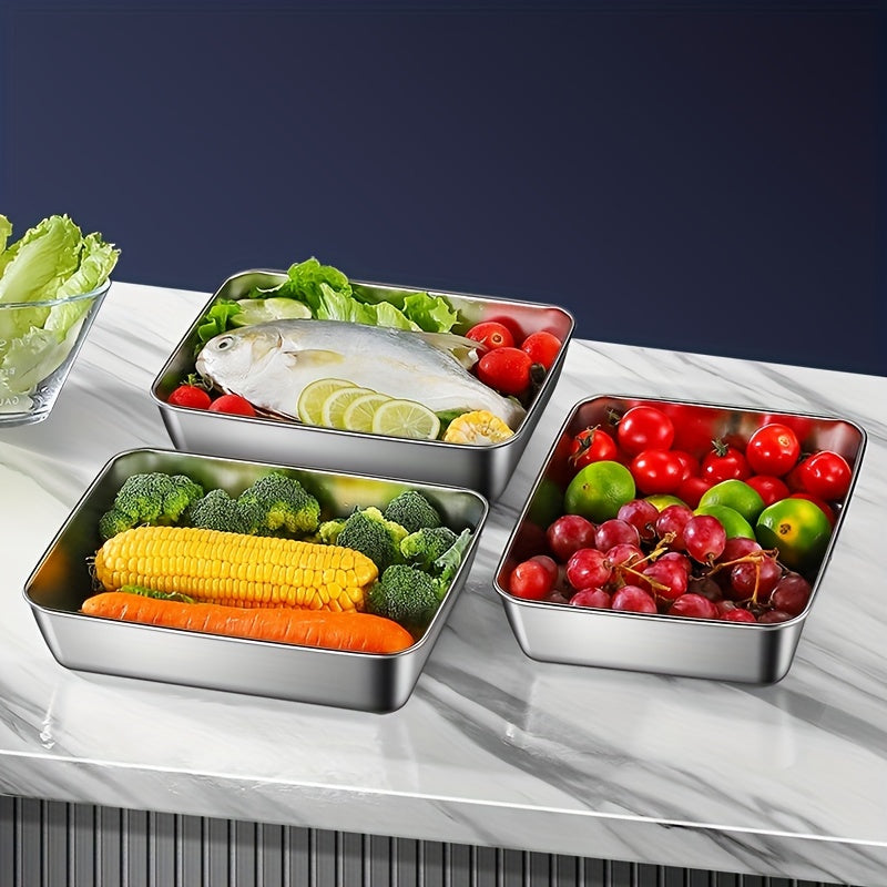 5 ta zanglamaydigan po'latdan yasalgan oziq-ovqat saqlash konteynerlari to'plami, yopiq qopqog'lar bilan, kvadrat shaklida, mikroto'lqinli pechga mos