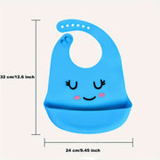 Food-Grade Silicone Feeding Bib with Food Catcher Pocket and Adjustable Happy Face Design
