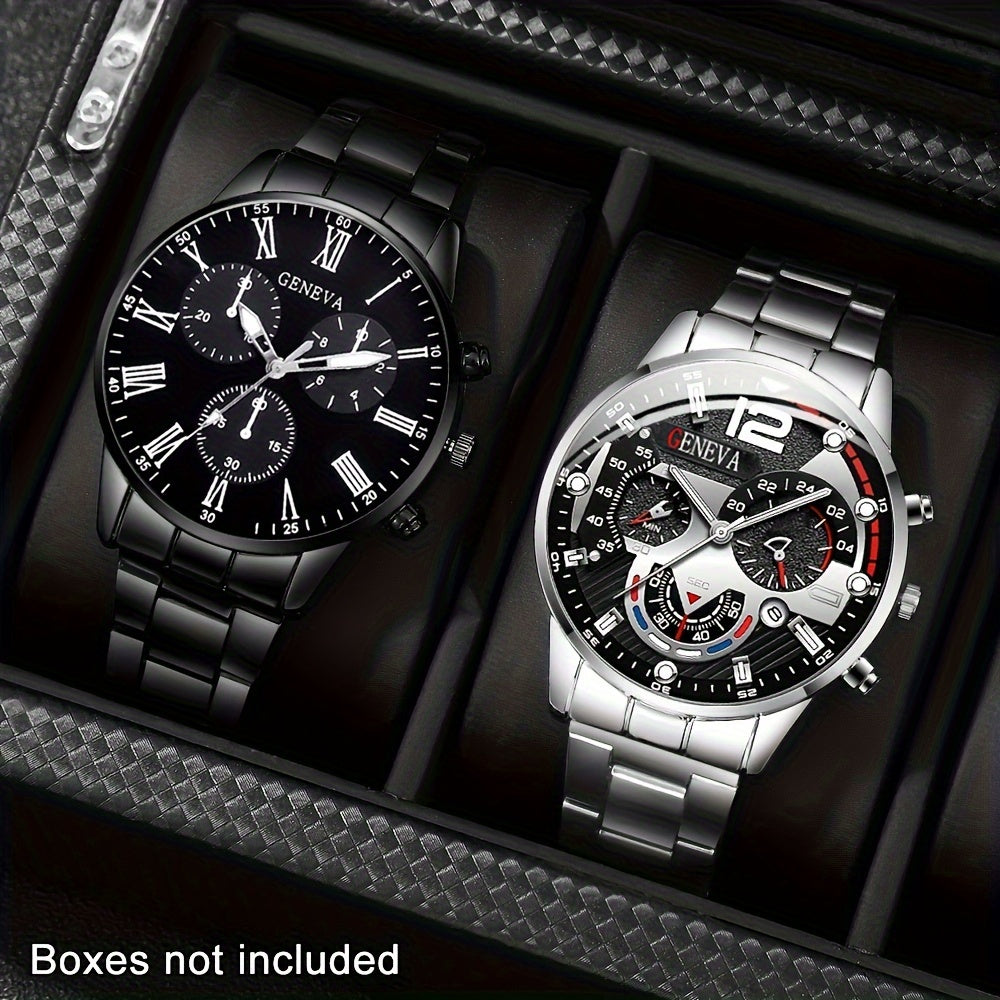 Men's Business Casual Round Quartz Watches Set of 2 for Gift and Special Occasions