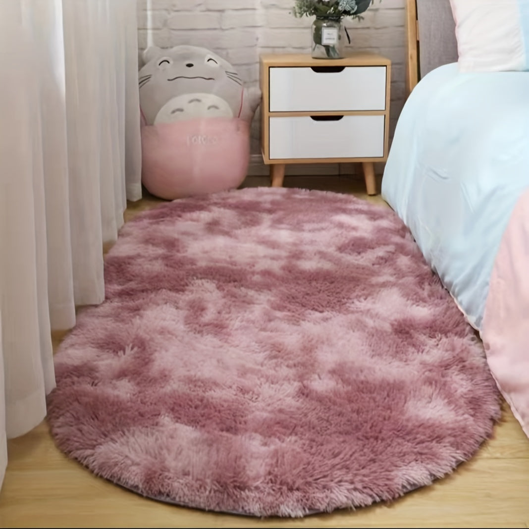 Oval Plush Area Rug for Bedroom and Living Room, Machine Washable