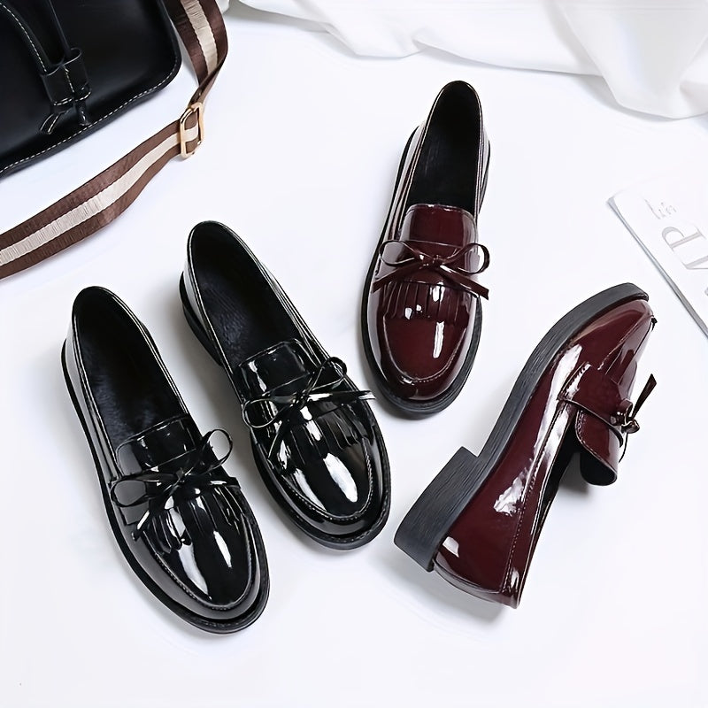 Women's Slip-On Shoes Preppy Style Solid Color Round Toe Bow Embellishment Man-Made Materials