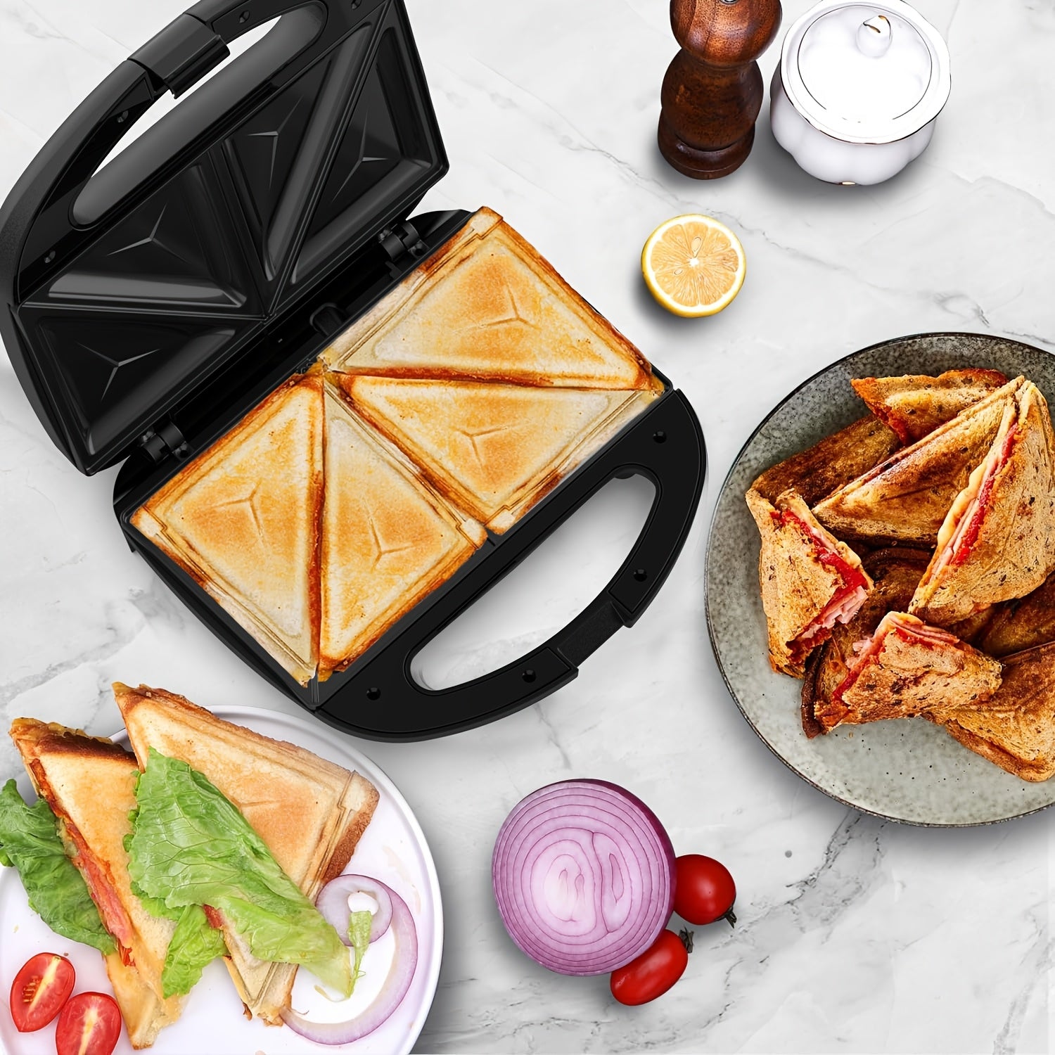 Электрический сэндвич-мейкер 750 Вт с антипригарным покрытием, двойное нагревание, компактный, гриль