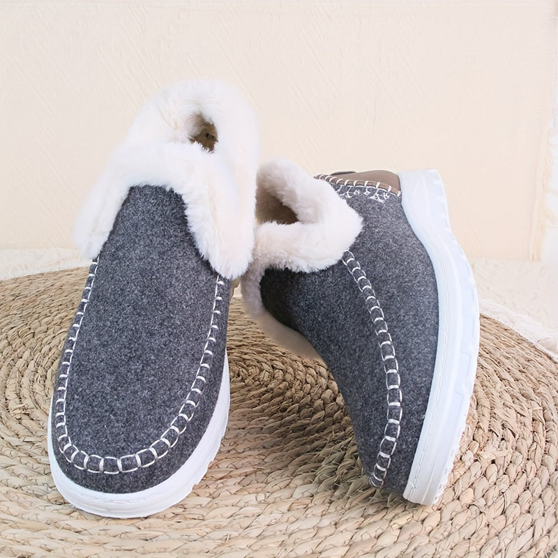Women's Fleece-Lined Slip-On Casual Shoes Dark Blue Indoor Outdoor