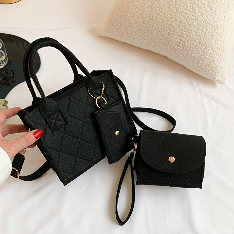 Набор из 3-х сумок из фетра для женщин с регулируемыми ремнями, застежкой на молнии, съемным ремнем, сумками для хранения кошелька, подходящими для повседневного и рабочего использования.