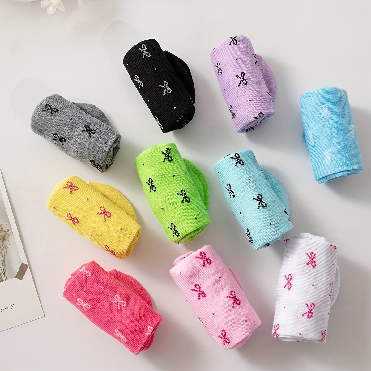 Women’s Candy-Colored Low Cut Ankle Socks 10 Pairs Knit Polyester Comfortable