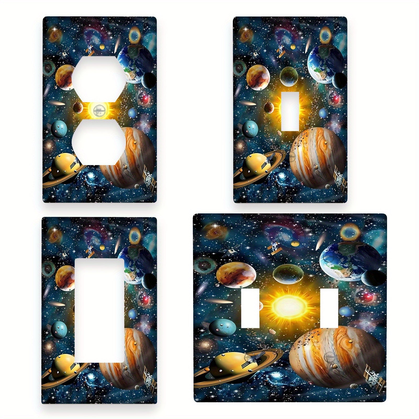 Cubierta de placa de pared con temática espacial 3D para interruptores de 1 y 2 gang, decoración decorativa para el hogar