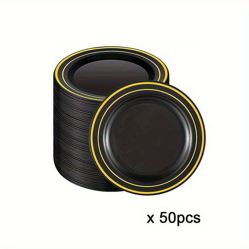Platos de plástico dorados para fiestas de 19-26 cm, vajilla desechable de alta resistencia
