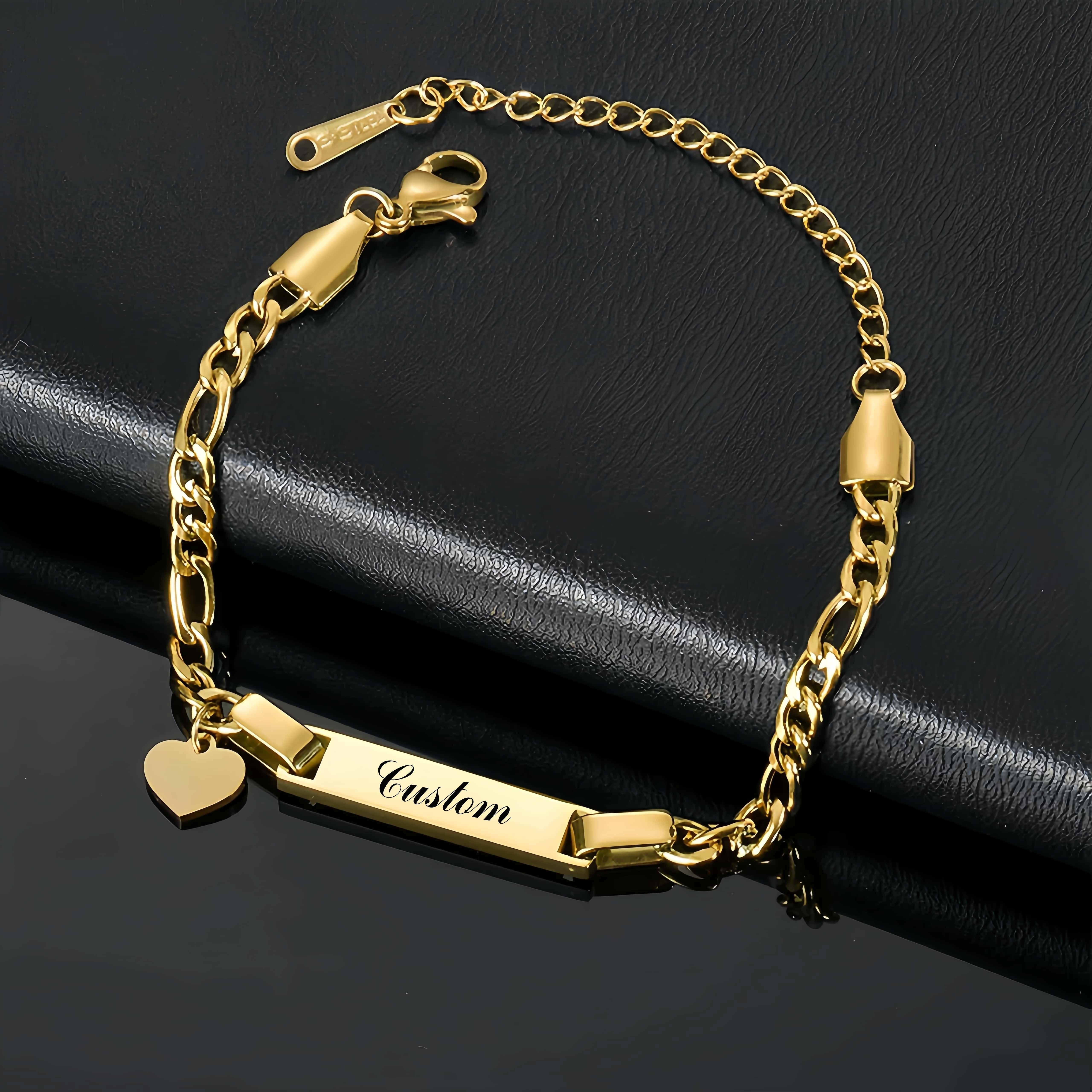 Pulsera personalizada de acero inoxidable con colgante, corazón, mariposa, estrella, corona, nombre grabado y fecha