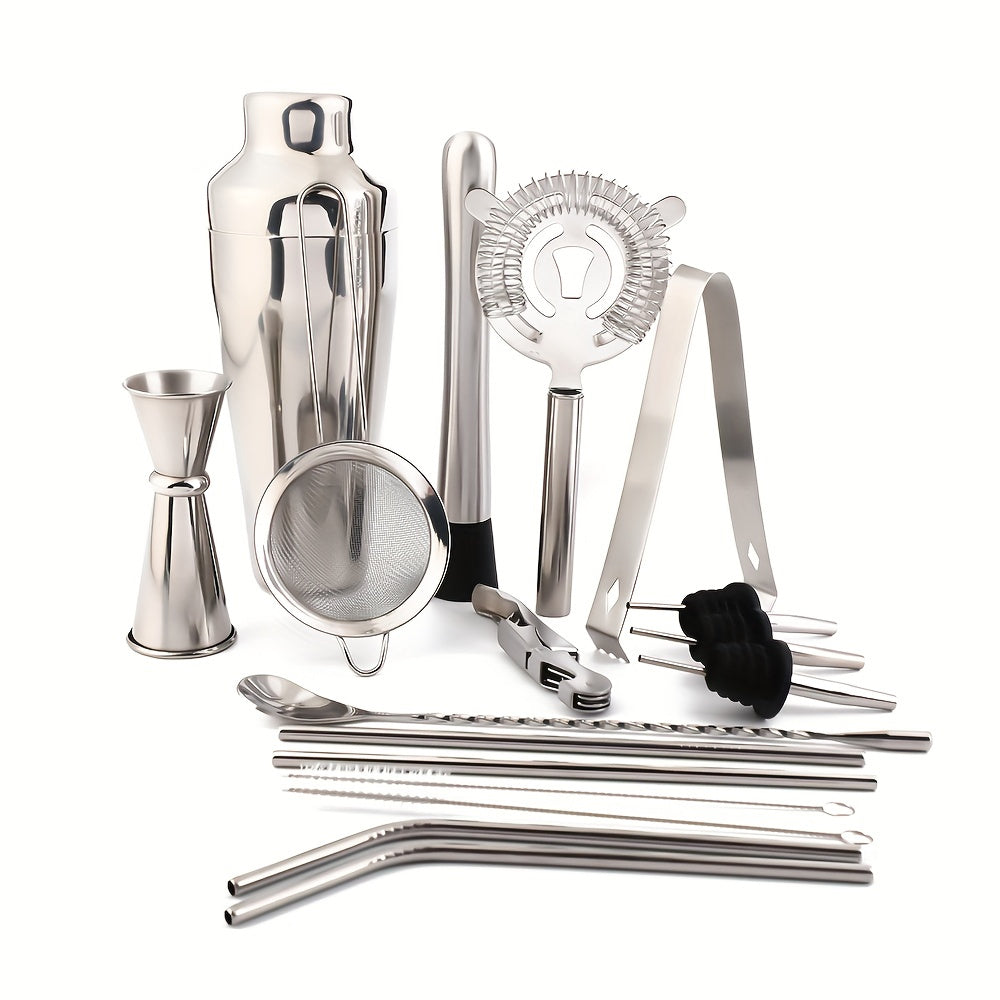 18-Piece Stainless Steel Barware Set with Cocktail Shaker, Jigger, Muddler