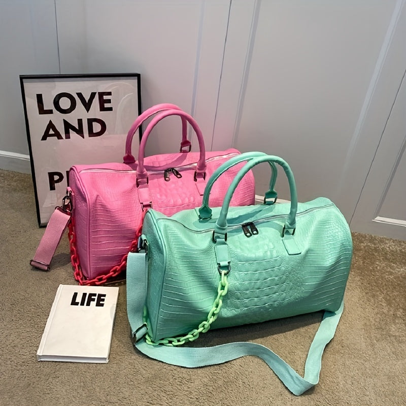 Crocodile Embossed Sports Bag Large Capacity Lightweight Duffle with Shoulder Strap