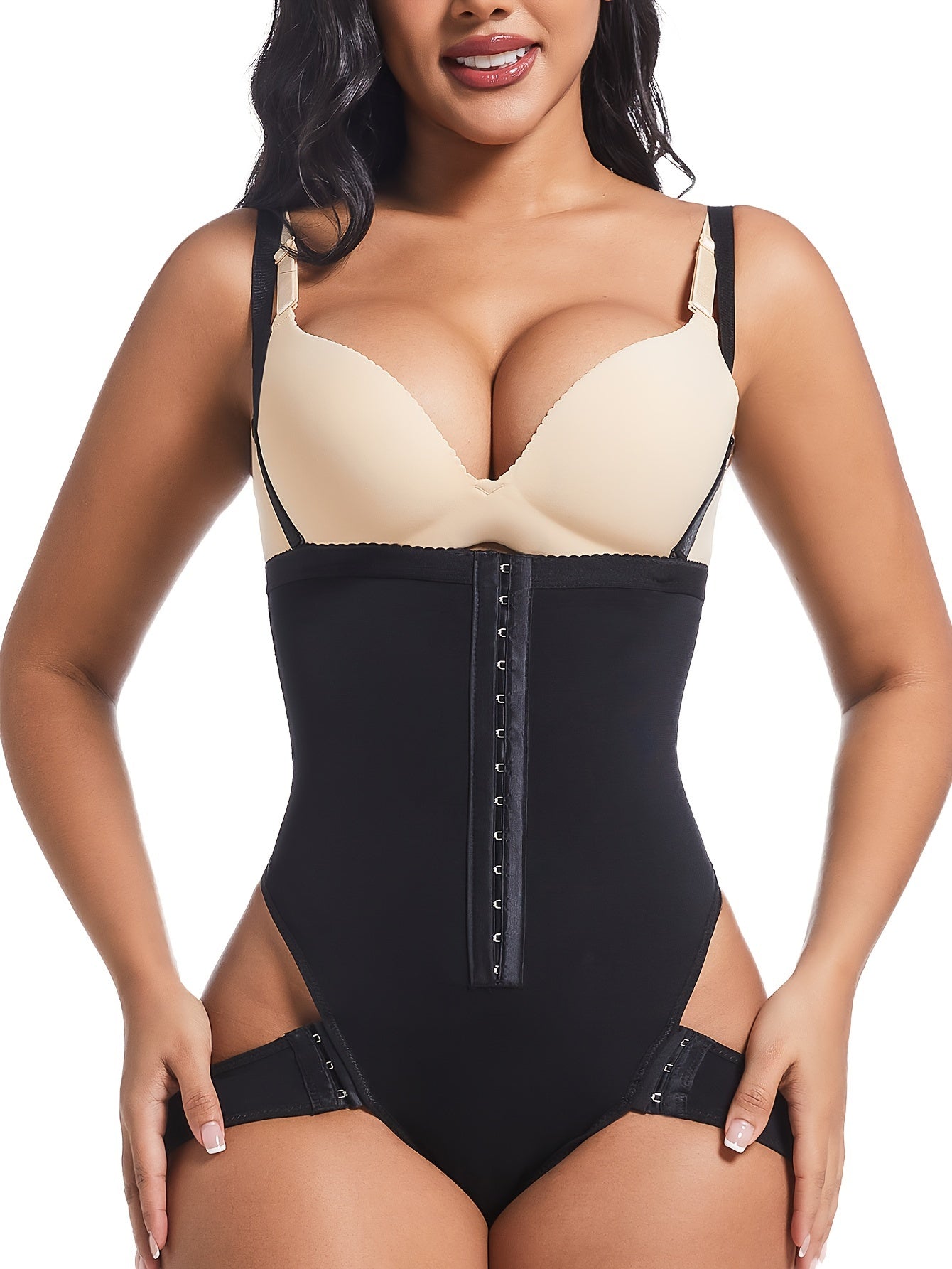 Women's Black High-Waist Shapewear Bodysuit Tummy Control Butt Lifter Crotch Support