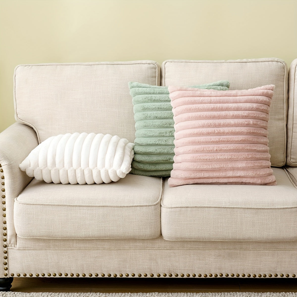 1 штука двусторонние чехлы для подушек из искусственного меха, мягкие полосатые чехлы для дивана, кровати, домашнего декора. Наполнитель подушки не включен.