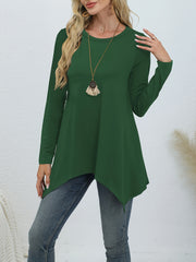 Women's Polyester Lounge Top Long Sleeve Round Neck Asymmetric Hem Casual