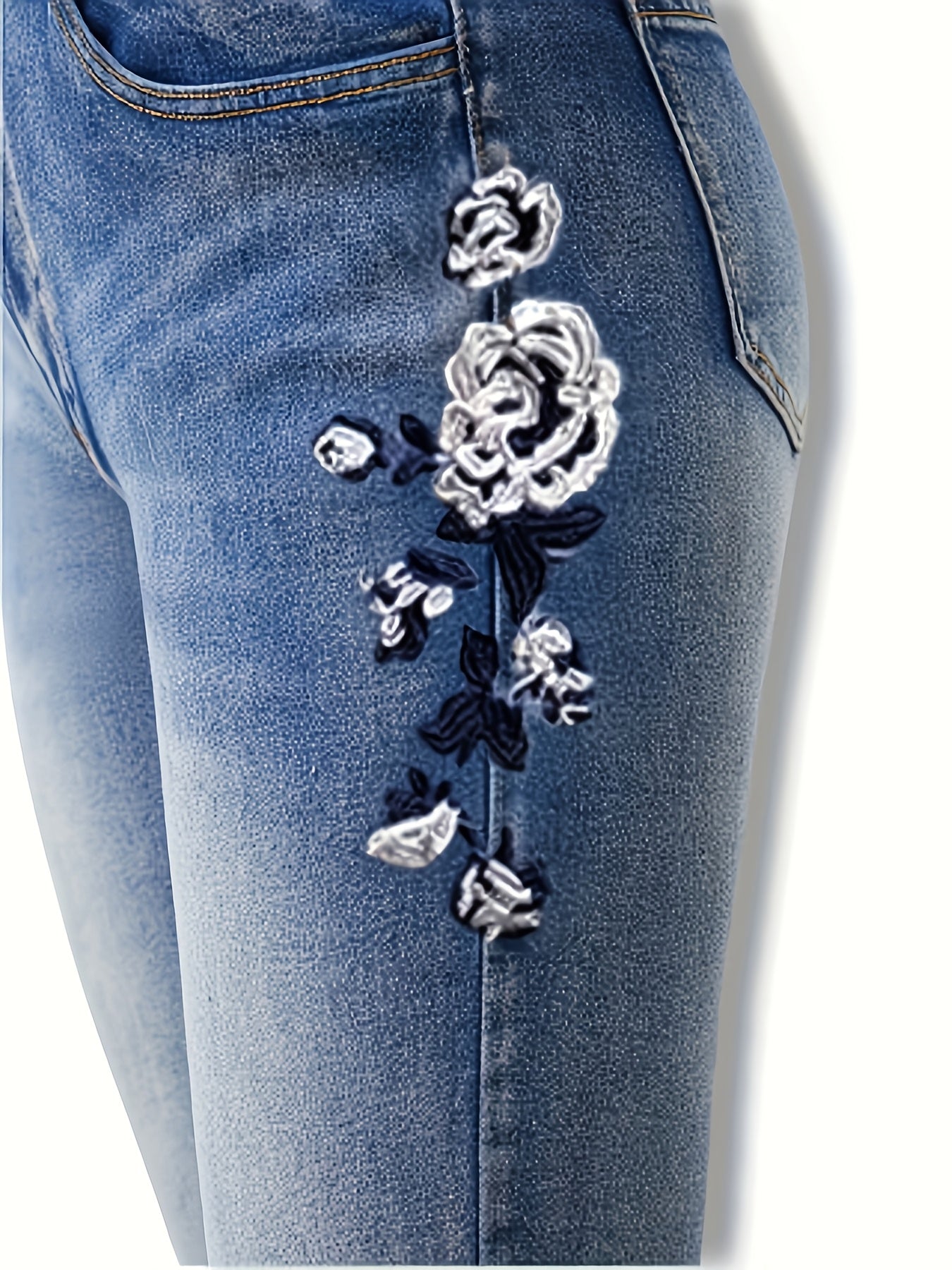 Plus Size Women's Slim Fit Stretch Denim Flared Pants Blue Wash Casual Comfort