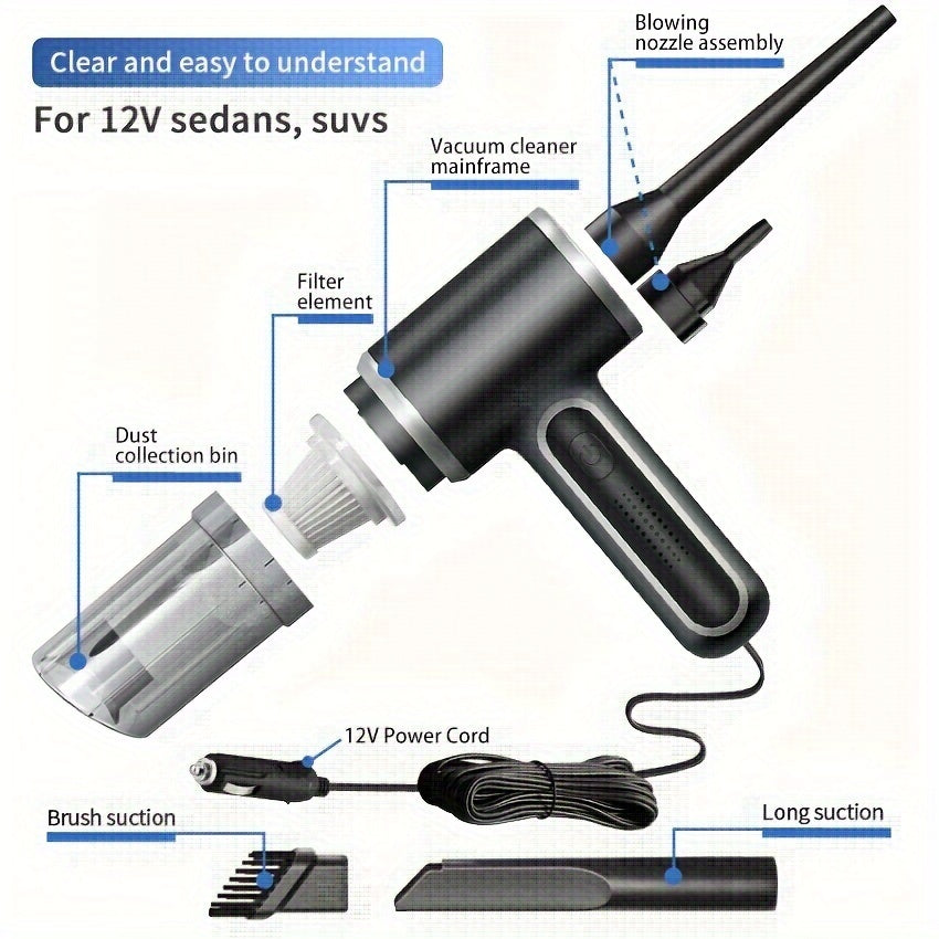 Мини портативный автомобильный пылесос 12В с мощным всасыванием, легкий сборщик пыли