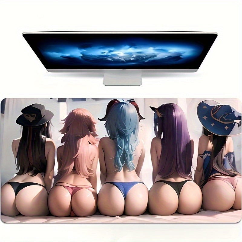 Large Water-Resistant Anime Girl Silhouette Gaming Mouse Pad Non-Slip Surface