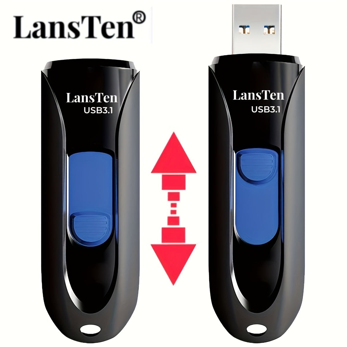 LansTen Yuqori Tezlikdagi USB 3.1 Flesh Disk, Type-C dan USB 3.1 Adapter bilan, turli sig‘imlarda mavjud, Kompyuter saqlash uchun mustahkam Zip Disk