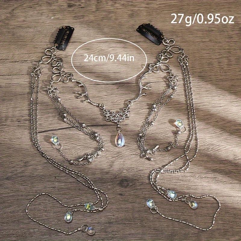 Bohemian Teardrop Tassel Head Chain with Beads Bridal Hair Accessory